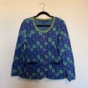Gudrun Sjoden Floral Print Organic Cotton Cardigan Sweater Medium